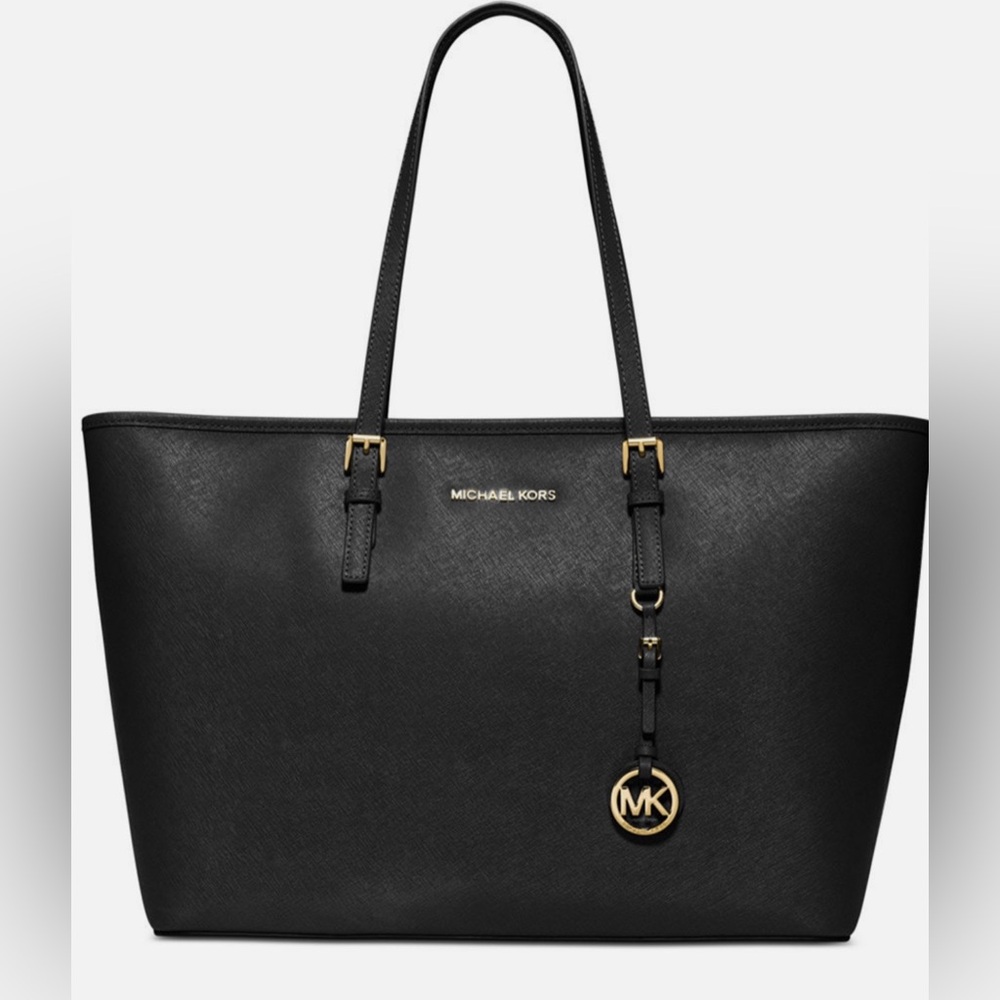 GUC - Michael Kors Jet Set Travel Saffiano Leather Carryall Tote BLACK AUTHENTIC